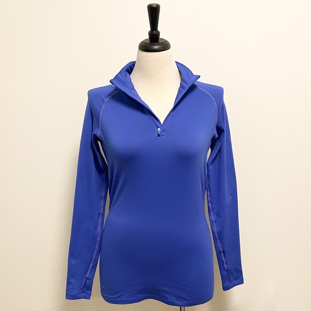 Nike Pro Combat Blue Dri Fit Fitted Long Sleeve Womens Medium Stretch 1/4 Zip